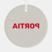 明るい赤の名前をカスタムするプレーン灰色 ガラスオーナメント (裏面)