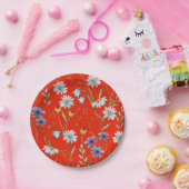 明るい赤の夏のフローラ ペーパープレート (パーティー)