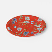 明るい赤の夏のフローラ ペーパープレート (アングル)