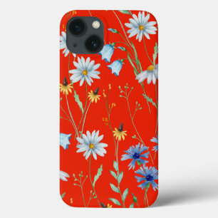 明るい赤の夏のフローラ iPhone 13ケース