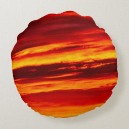 明るい赤の夕日 ラウンドクッション