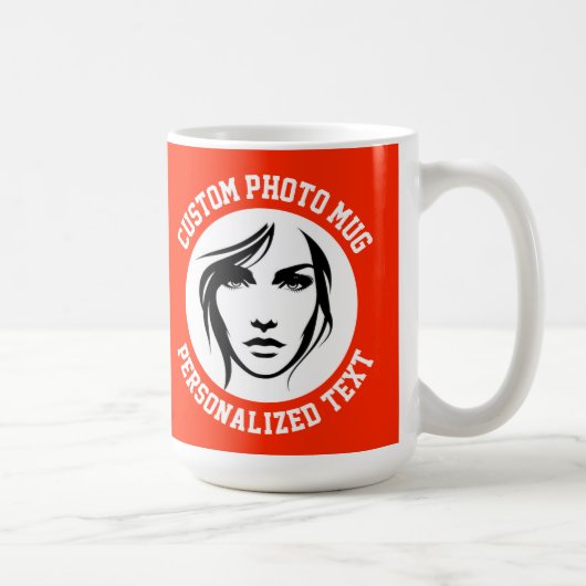 明るい赤の大サイズのオリジナルマグカップに自分の顔 コーヒーマグカップ (右)
