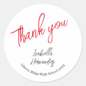 明るい赤の手書きパーソナライズされた卒業 ラウンドシール (正面)