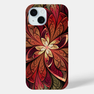 明るい赤の抽象芸術ステンドグラス模様 iPhone 15ケース