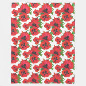 明るい赤の東洋のポピーのパターンが白 フリースブランケット (正面)