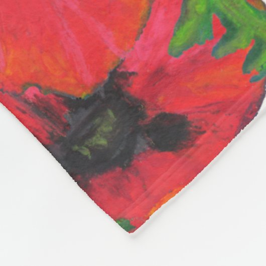 明るい赤の東洋のポピーのパターンが白 フリースブランケット (角)