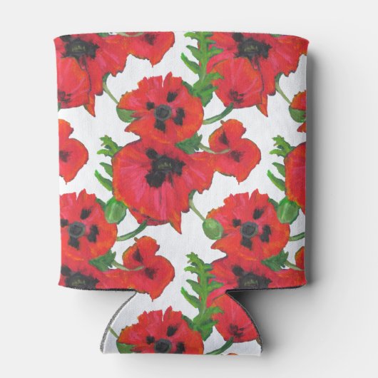 明るい赤の東洋のポピーのパターンが白 缶クーラー (裏面)