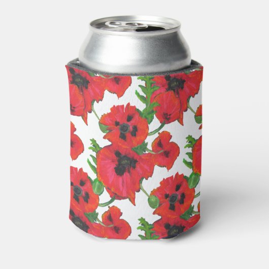 明るい赤の東洋のポピーのパターンが白 缶クーラー (缶裏面)