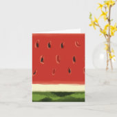 明るい赤の水の色のスイカのグリーティングカード カード (黄色い花)