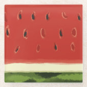 明るい赤の水の色のスイカのコースター ガラスコースター (正面)