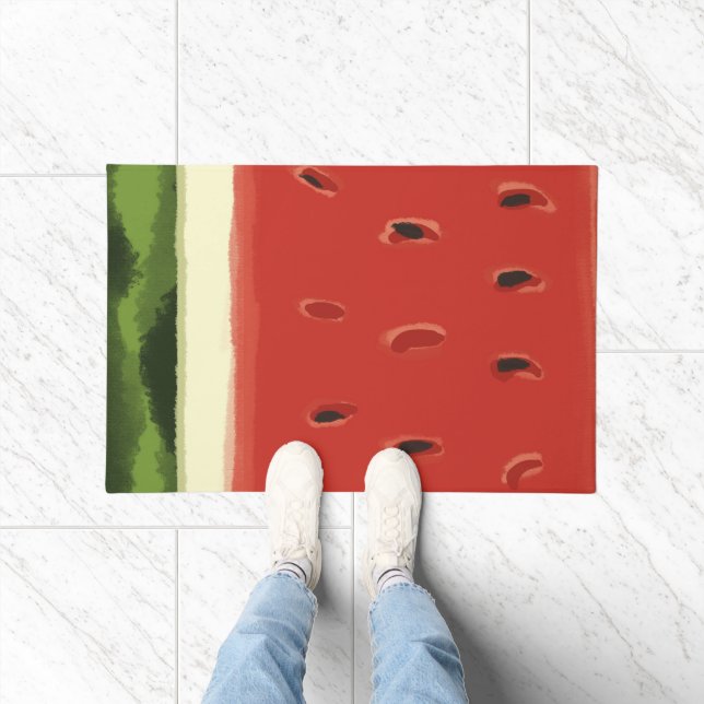 明るい赤の水の色のスイカのドアマット ドアマット (室内)