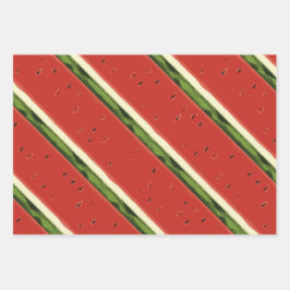 明るい赤の水の色のスイカのフラットセット ラッピングペーパーシート
