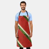 明るい赤の水の色のスイカプリントエプロン エプロン (着用した状態)