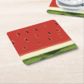 明るい赤の水の色のスイカ紙コースター スクエアペーパーコースター (アングル)
