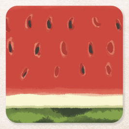 明るい赤の水の色のスイカ紙コースター スクエアペーパーコースター