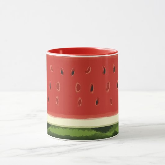 明るい赤の水の色スイカのマグカップ マグカップ (中央)