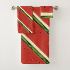 明るい赤の水色のスイカータオル バスタオルセット