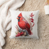 明るい赤の水色の冬の（鳥）ショウジョウコウカンチョウ鳥 クッション (ブランケット)