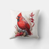 明るい赤の水色の冬の（鳥）ショウジョウコウカンチョウ鳥 クッション (裏面)