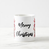 明るい赤の水色の冬の(鳥)ショウジョウコウカンチョウ鳥 コーヒーマグカップ (中央)