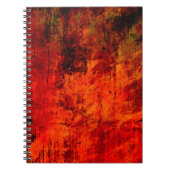 明るい赤の汚れた古い黒の皮を剥いた背景。ホール ノートブック (正面)