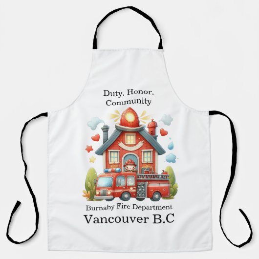 明るい赤の消防署とトラック エプロン (正面)