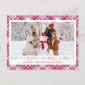 明るい赤の白いクリスマスプレッドフォト シーズンポストカード (正面)
