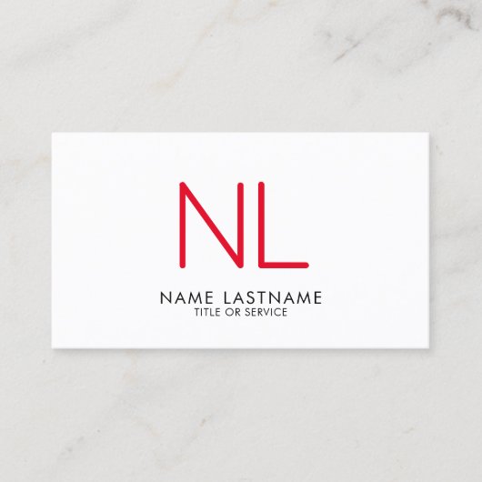 明るい赤の白モノグラムモダンミニマルシンプルリスト 名刺 (正面)