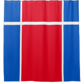 明るい赤の白王室の青スプリットレーシングストライプ シャワーカーテン (正面)