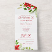 明るい赤の緑のクリスマスポインセチア結婚ズ オールインワン招待状 (内側)