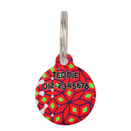 明るい赤の緑の抽象芸術 ペット ネームタグ