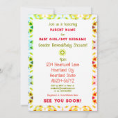 明るい赤の緑の星のジェンダーが赤ちゃんのシャワーを明らかにする 招待状 (裏面)