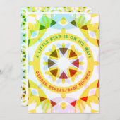 明るい赤の緑の星のジェンダーが赤ちゃんのシャワーを明らかにする 招待状 (正面/裏面)