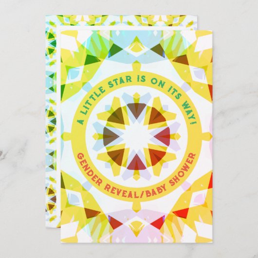 明るい赤の緑の星のジェンダーが赤ちゃんのシャワーを明らかにする 招待状 (正面/裏面)