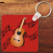 明るい赤の背景のギター キーホルダー (裏面)