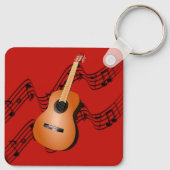 明るい赤の背景のギター キーホルダー (裏面)