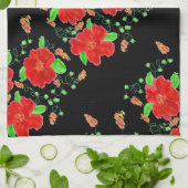 明るい赤の花 キッチンタオル (折り畳み)