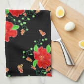 明るい赤の花 キッチンタオル (四つ折り)