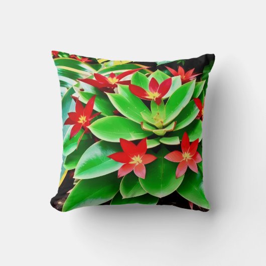 明るい赤の花 クッション (正面)