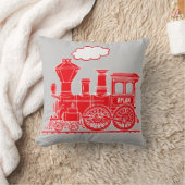 明るい赤の蒸気列車ロコグレー装飾用クッション クッション (ブランケット)