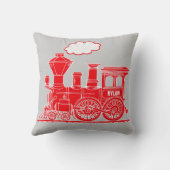 明るい赤の蒸気列車ロコグレー装飾用クッション クッション (裏面)
