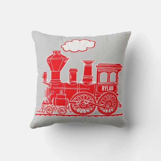 明るい赤の蒸気列車ロコグレー装飾用クッション クッション (裏面)