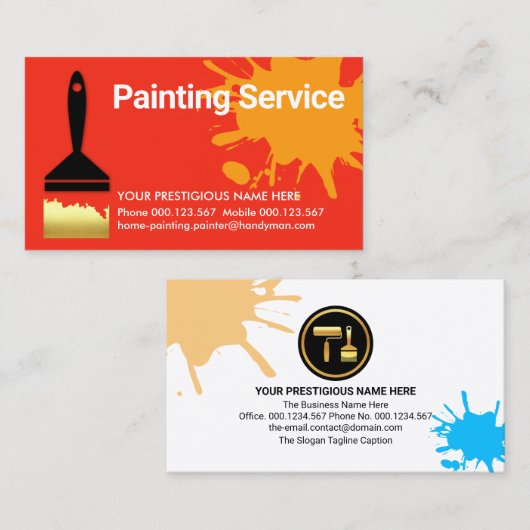 明るい赤の金ゴールド絵を描ブラシの画家 名刺 (正面/裏面)