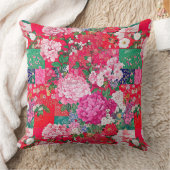 明るい赤の陳腐なパッチワークフローラ クッション (ブランケット)