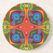 明るい赤の青と緑のパターン コースター (正面)