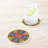 明るい赤の青と緑のパターン コースター (側面)