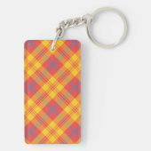 明るい赤の黄色と青の格子状のキーチェカスタムーン キーホルダー (裏面)