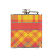 明るい赤の黄色と青の格子状のスキットル フラスク (裏面)
