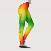 明るい赤の黄色の緑のトロピカルカラーズあなたの名前 レギンス (右)