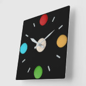 明るい赤の黄色の緑の青い点 スクエア壁時計 (傾斜)